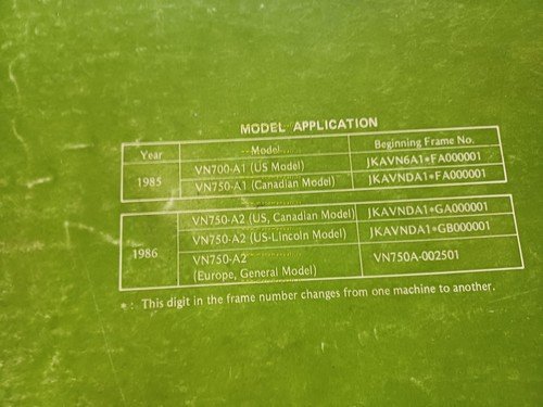 Kawasaki Vulcan VN 750 1985-86 manuale officina INGLESE originale Shop …