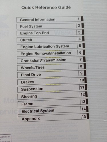 Kawasaki W 650 1999 manuale officina riparazione originale testo inglese