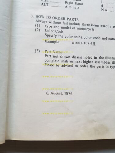 Kawasaki Z 1000-A1 1976 catalogo ricambi originale spare parts catalogue