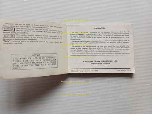 Kawasaki Z 1000 MKII 1979 manuale uso manutenzione libretto originale …