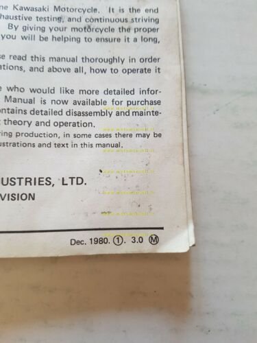 Kawasaki Z 1100 1980 manuale uso manutenzione originale inglese owner's …
