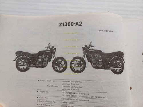 Kawasaki Z 1300 A1-A2-A3 1980-1 catalogo ricambi originale spare parts …