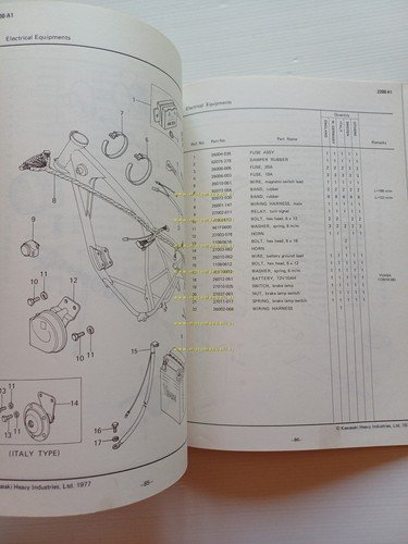 Kawasaki Z 200 A1 1977 catalogo ricambi originale
