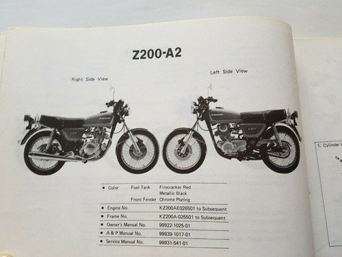 Kawasaki Z 200 A1-A2 1978 catalogo ricambi originale spare parts …