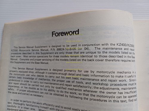 Kawasaki Z 400-500-550 GPZ 400-550 1983-5 SUPPLEMENTO manuale officina originale