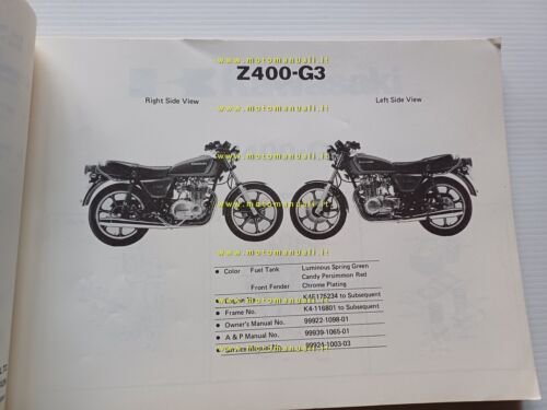 Kawasaki Z 400 G3 1980 catalogo ricambi moto originale spare …