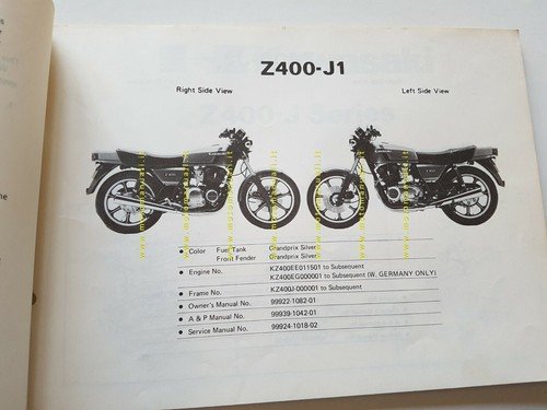 Kawasaki Z 400 J1-J2 1980 catalogo ricambi originale spare parts …