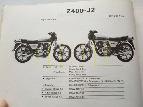 Kawasaki Z 400 J1-J2 1980 catalogo ricambi originale spare parts …