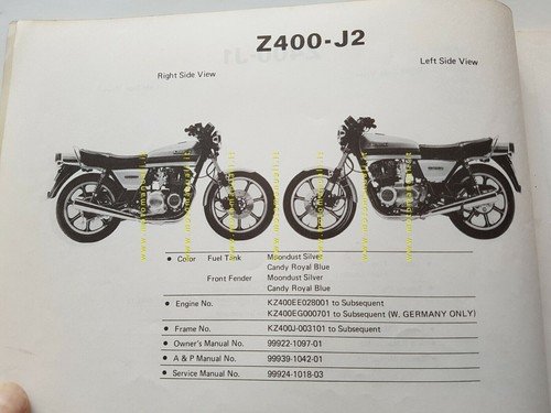 Kawasaki Z 400 J1-J2 1980 catalogo ricambi originale spare parts …