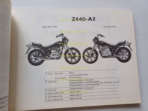 Kawasaki Z 440 A2 1981 catalogo ricambi originale moto spare …