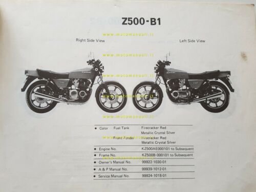 Kawasaki Z 500 B1-B2-B3 1980 catalogo ricambi originale spare parts …