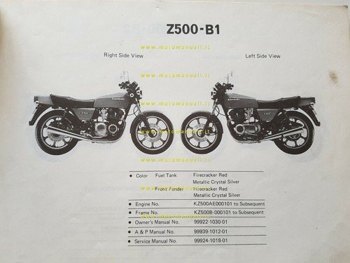 Kawasaki Z 500 B1-B2-B3 1980 catalogo ricambi originale spare parts …