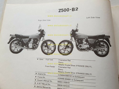Kawasaki Z 500 B1-B2-B3 1980 catalogo ricambi originale spare parts …