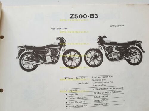 Kawasaki Z 500 B1-B2-B3 1980 catalogo ricambi originale spare parts …