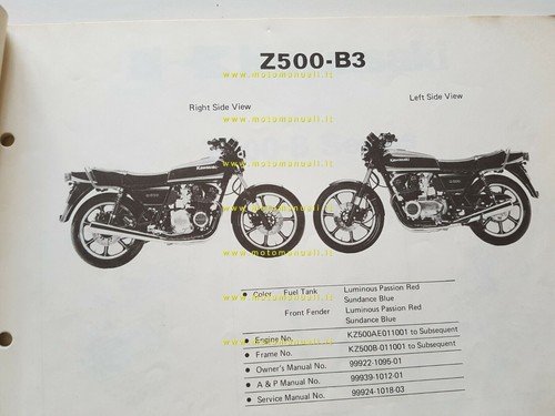 Kawasaki Z 500 B1-B2-B3 1980 catalogo ricambi originale spare parts …