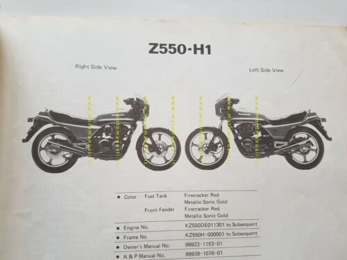 Kawasaki Z 550 H1 (GP) 1981-2 catalogo ricambi originale spare …