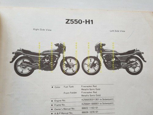Kawasaki Z 550 H1 (GP) 1981-2 catalogo ricambi originale spare …