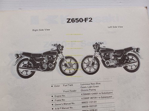 Kawasaki Z 650 F1 - F2 1981 catalogo ricambi originale …