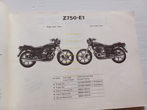 Kawasaki Z 750 E1 1980 catalogo ricambi moto originale spare …