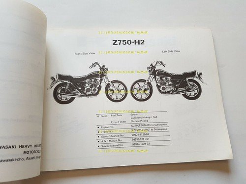 Kawasaki Z 750 H2 1980 catalogo ricambi originale MOTO spare …