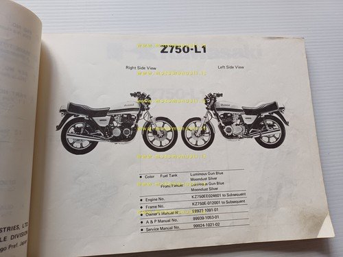 Kawasaki Z 750 L1-L2 1980 catalogo ricambi originale spare parts …