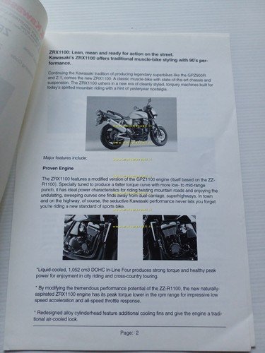 Kawasaki ZRX 1100 (ZRX1100-C D) 1997 cartella stampa originale testo …