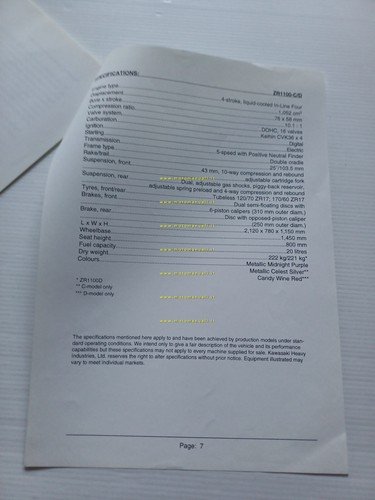 Kawasaki ZRX 1100 (ZRX1100-C D) 1997 cartella stampa originale testo …