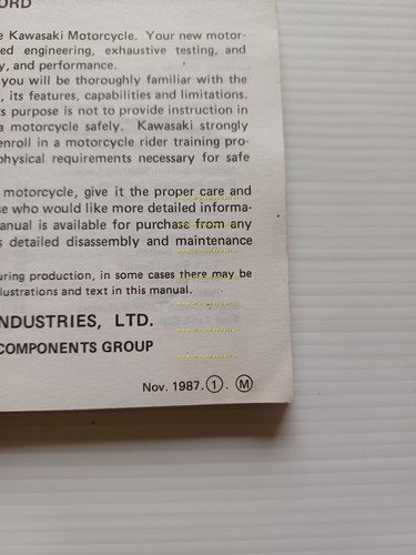 KAWASAKI ZX-10 1987-88 manuale uso manutenzione libretto INGLESE originale