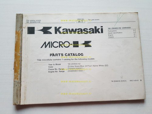 Kawasaki ZXR 400 1990 catalogo ricambi copia da microfiche originale