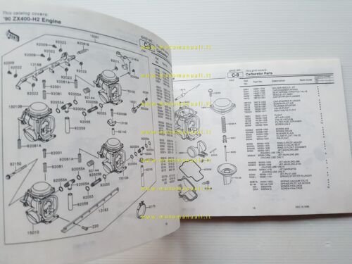 Kawasaki ZXR 400 1990 catalogo ricambi copia da microfiche originale