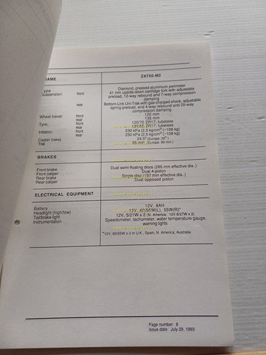 Kawasaki ZXR 750 R (ZX750-L2.M2) 1994 Model Information cartella stampa …