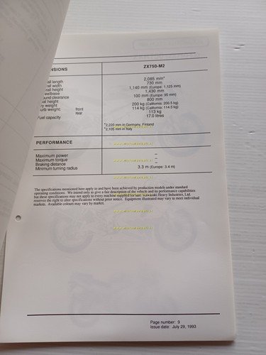 Kawasaki ZXR 750 R (ZX750-L2.M2) 1994 Model Information cartella stampa …