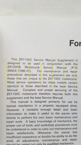 Kawasaki ZZ-R 1100 - NINJA ZX-11 1990 SUPPLEMENTO manuale officina …