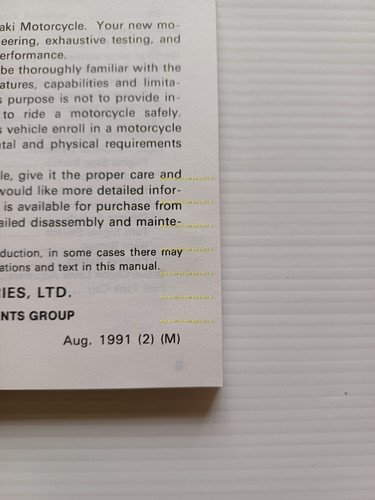 Kawasaki ZZ-R 1100 1991 manuale uso manutenzione libretto INGLESE originale