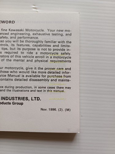 Kawasaki ZZ-R 250 1996-97 manuale uso manutenzione libretto INGLESE originale
