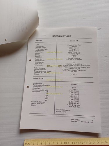 Kawasaki ZZ-R 250 (EX250-H5) 1994 Model Information cartella stampa originale