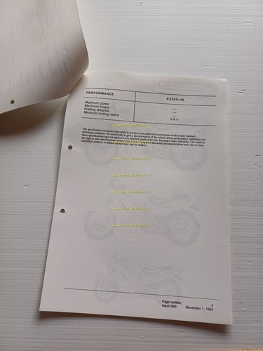 Kawasaki ZZ-R 250 (EX250-H5) 1994 Model Information cartella stampa originale