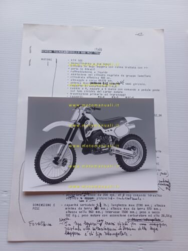 KTM 500 MC 1988 comunicato stampa + foto originale