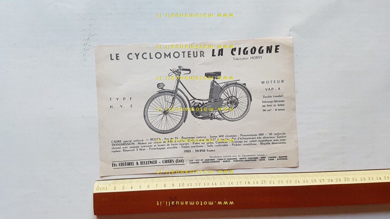 La Cicogne HV2 motore VAP A ciclomotore micromotore depliant FRANCESE …
