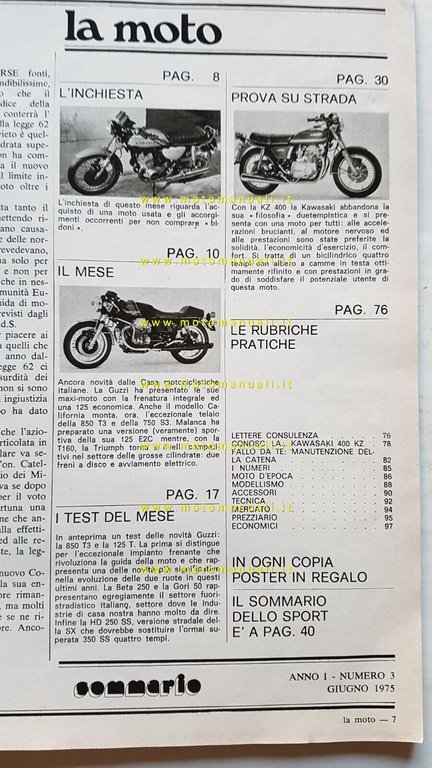 LA MOTO anno 1 n. 3 1975 - Prova Kawasaki …