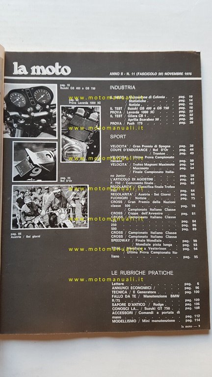 LA MOTO n. 11 1976 Prova Laverda 1000 Test Suzuki …