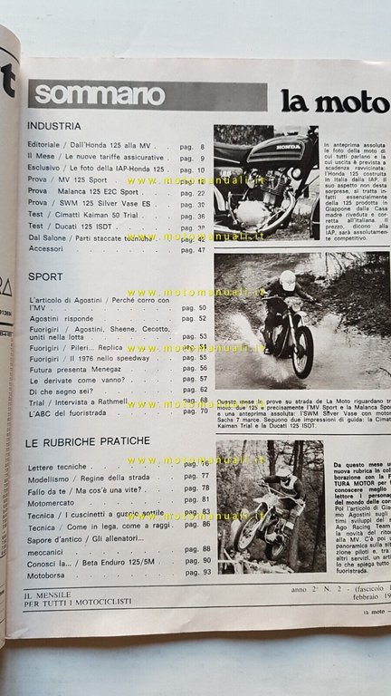 LA MOTO n. 2 1976 - Prove Malanca 125 Sport …