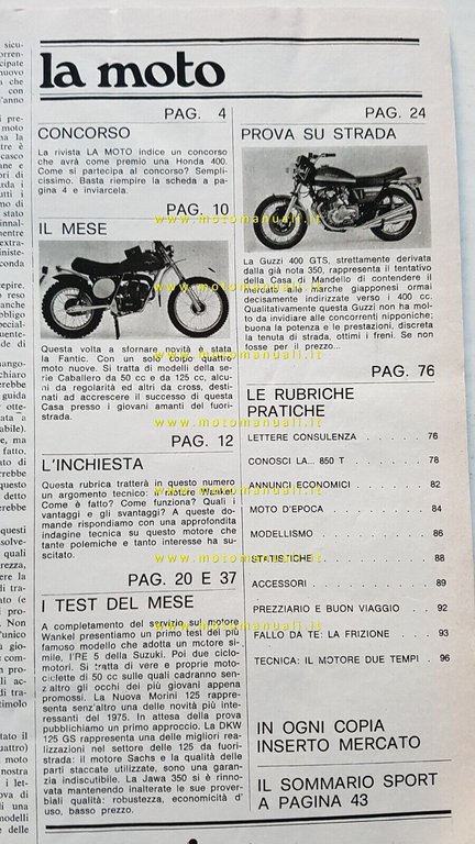 LA MOTO n. 4 1975 - Prova Moto Guzzi 400 …