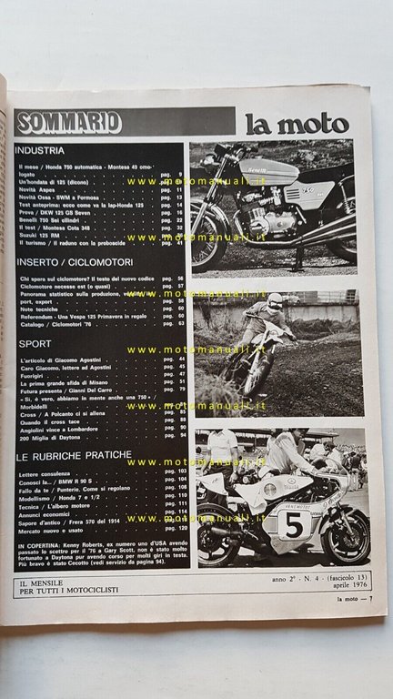 LA MOTO n. 4 1976 Prove Benelli 750 6 DKW …