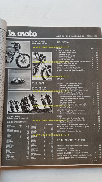 LA MOTO n. 4 1977 Prova Guzzi 850 T3 Ancillotti …