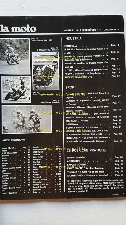 LA MOTO n. 6 1976 Prove Ducati GTS 860 Simonini …