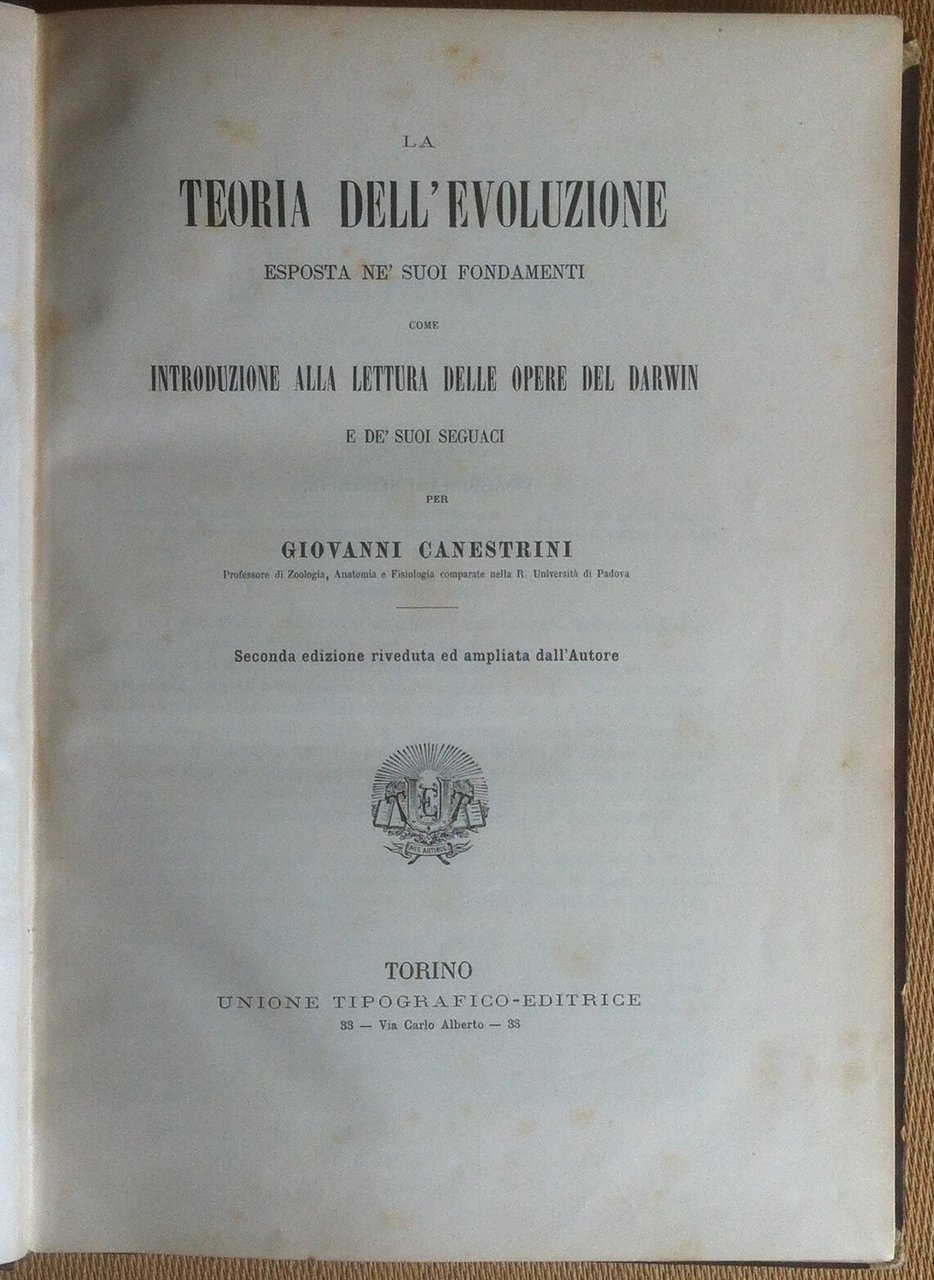 LA TEORIA DELL'EVOLUZIONE, PER GIOVANNI CANESTRINI - UTET, S.D. (PRIMO …
