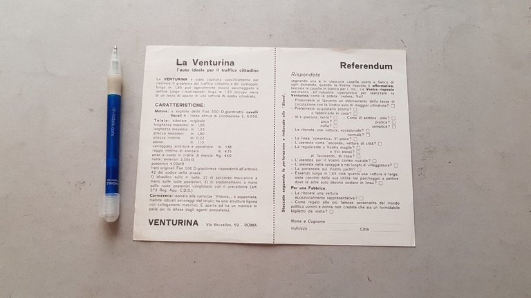 La Venturina motore Fiat 500 depliant originale auto italiano brochure