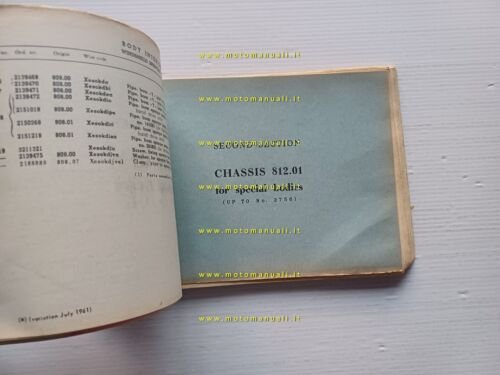 Lancia Appia III Serie 1961 SUPPLEMENTO catalogo ricambi originale INGLESE