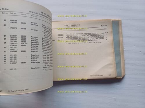 Lancia Appia III Serie 1961 SUPPLEMENTO catalogo ricambi originale INGLESE